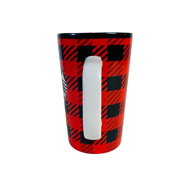 Starbucks Buffalo Plaid Coffee Mug Tall Red Black Checked Ceramic Tumbler 16 Oz - Picture 2 of 12